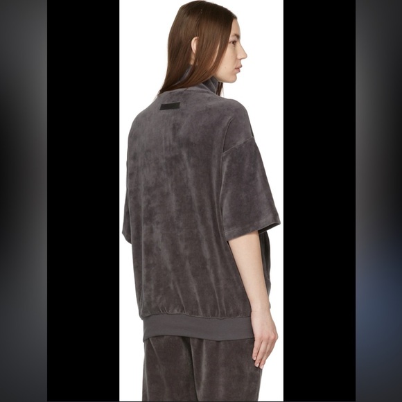 Essentials Fear of God Velour Half Zip Pullover Sweatshirt Charcoal Gray Size M - Picture 2 of 7